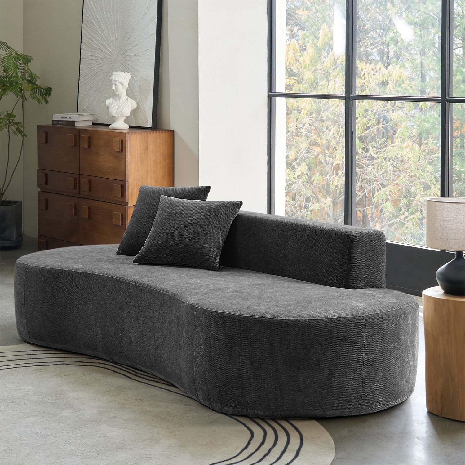 Tina's Home Modern Minimalist 3-Seater Chocolate Sofa for Adult Living Room Couch with Curved Design No Assembly Required