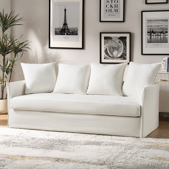 Tina's Home Modern Slipcovered Sofa with Washable Removable Cover, Deep Seat Couch with Reversible Cushions for Living Room, White