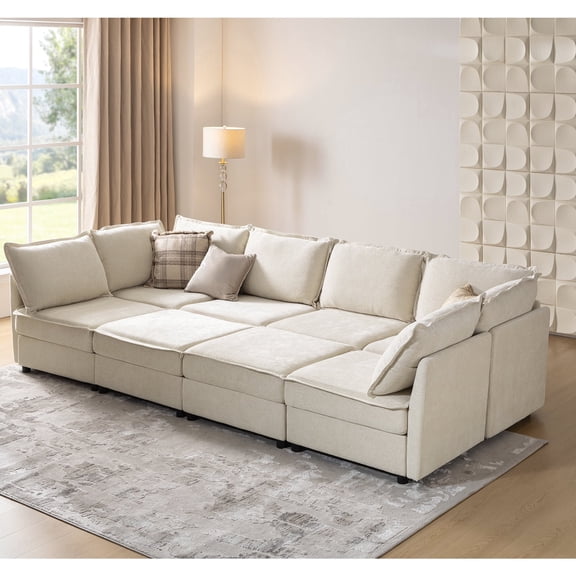 Tina's Home Oversized Modular Sectional Sofa, 8-Seat U-Shaped Couch with Storage Ottoman, Deep Seat Chenille Convertible Sofa for Living Room Apartment Beige