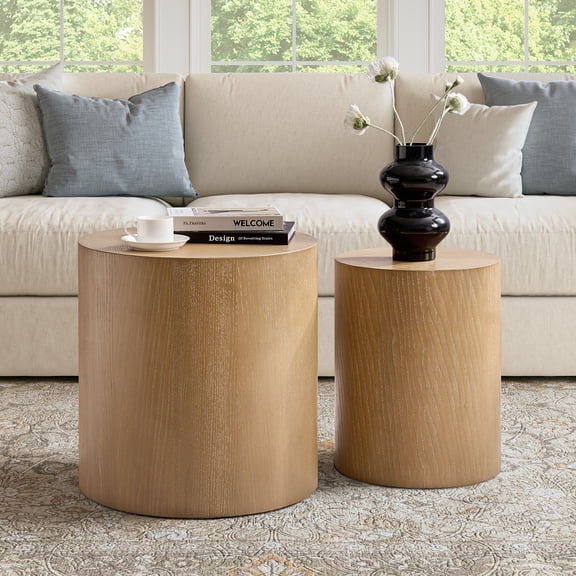 Tina's Home Round Nesting Side Table Set of 2, Modern Coffee Table Set for Living Room, Bedroom, Small Spaces, Natural