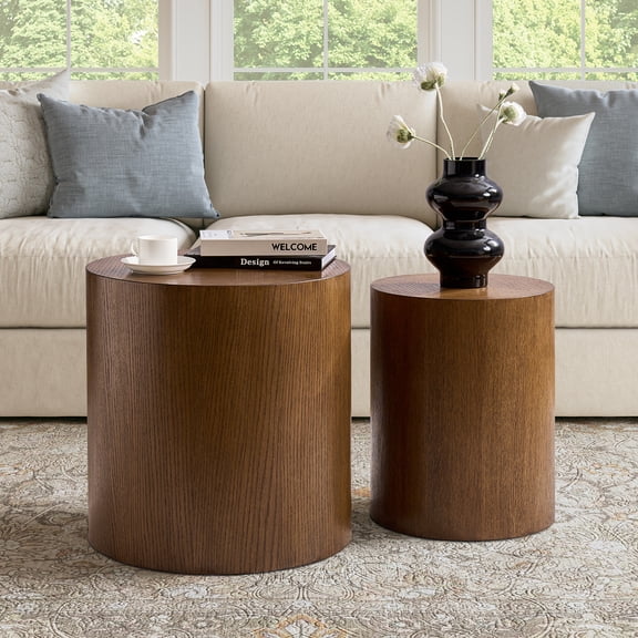 Tina's Home Round Nesting Side Table Set of 2, Modern Coffee Table Set for Living Room, Bedroom, Small Spaces, Walnut