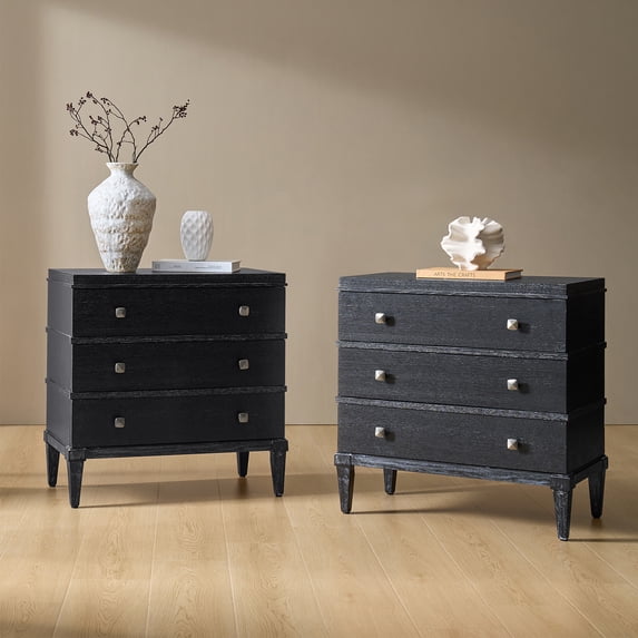 Tina's Home Traditional Solid Wood End Table Set of 2 with Charging Station & Spacious Storage Black