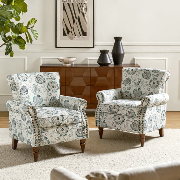Tina's Home Upholstered Floral Armchairs Set of 2 MedallionN Accent Chairs Home Living Room