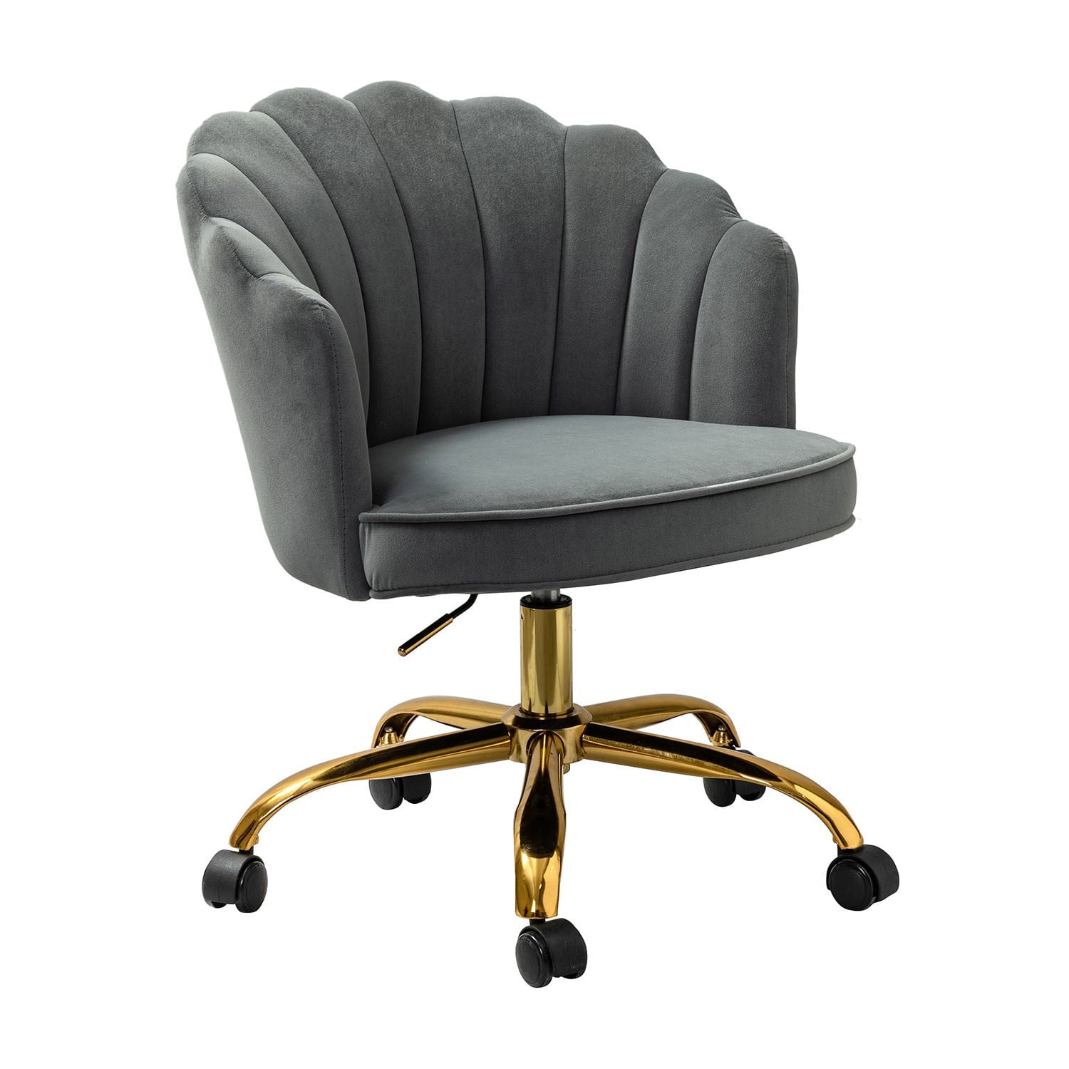 Tina's Home Vanity Makeup Desk Office Chair Velvet Shell Backrest Upholstered Swivel Adjustable Gold Metal Base Bedroom Grey