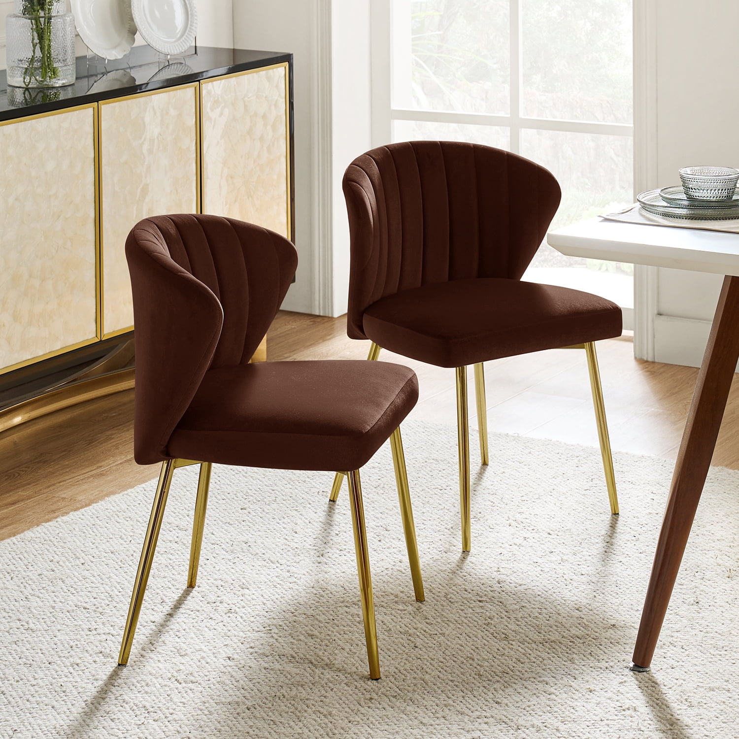 Tina's Home Velvet Dining Chairs Set of 2 Upholstered Wingback Side Chairs Living Room Kitchen Auburn