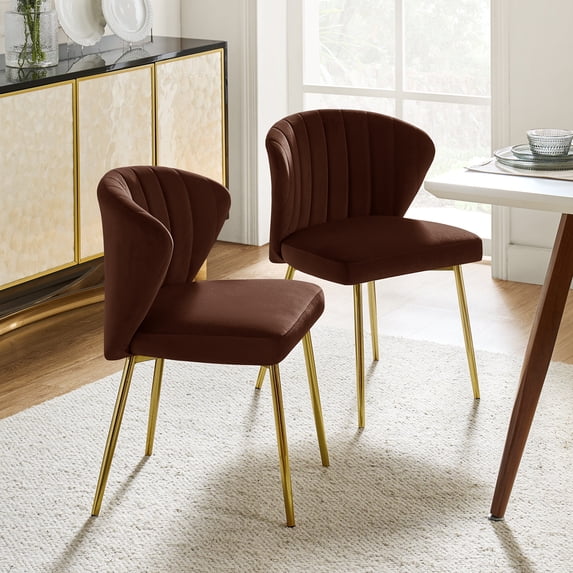 Tina's Home Velvet Dining Chairs Set of 2 Upholstered Wingback Side Chairs Living Room Kitchen Auburn