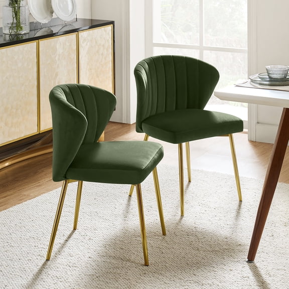 Tina's Home Velvet Dining Chairs Set of 2 Upholstered Wingback Side Chairs Living Room Kitchen Forest