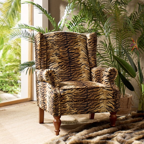 Tina's Home Wingback Accent Chair with Animal Print Upholstery for Living Room, Bedroom, Reading Corner, Tiger