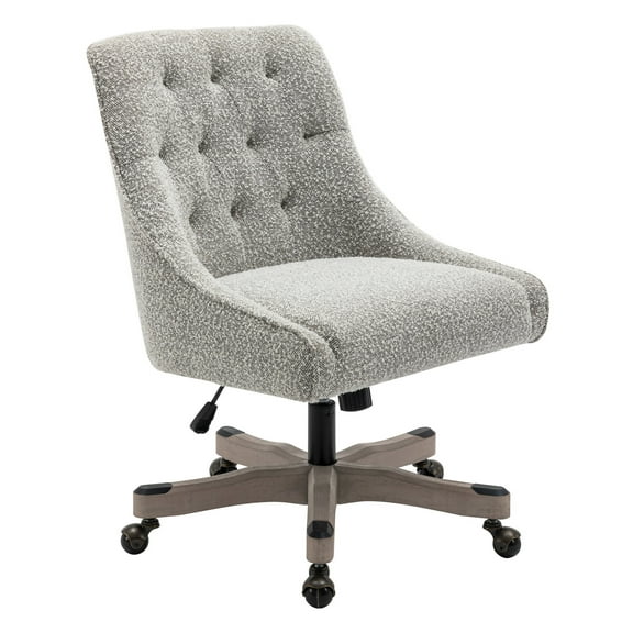 Tindal Office Chair-Salt and Pepper Gray Boucle Fabric Rustic Wood Base