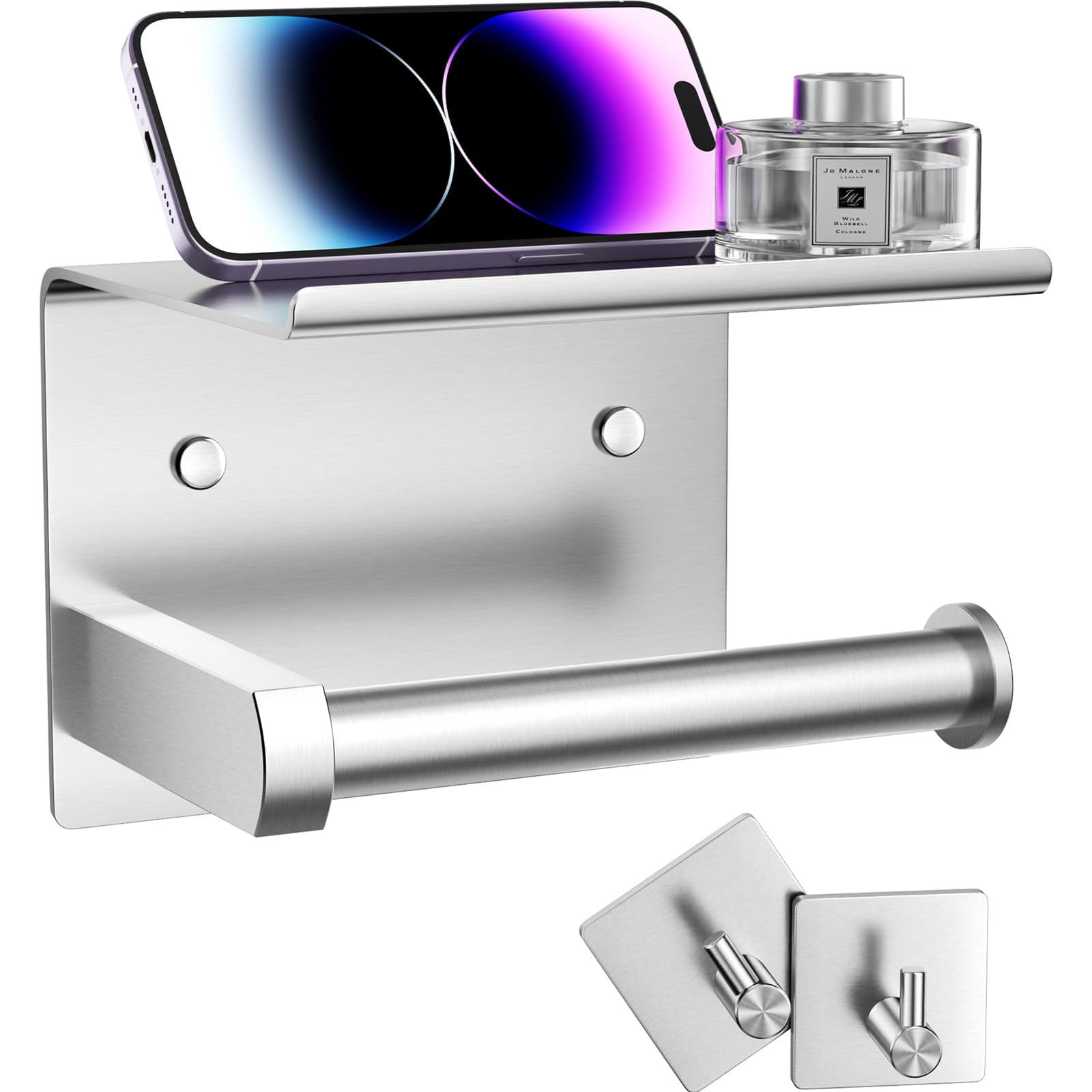 Tindbea Toilet Paper Holder with Phone Shelf + Towel Robe Hooks ...