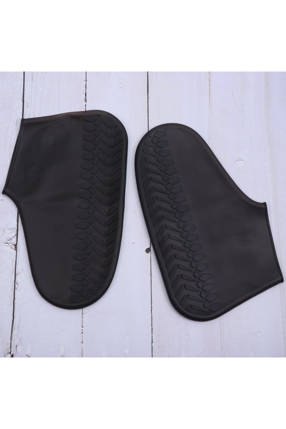 1Pair Waterproof Shoe Protector Black with Elastic Drawstring and Slip Resistant Sole for Rainy Days