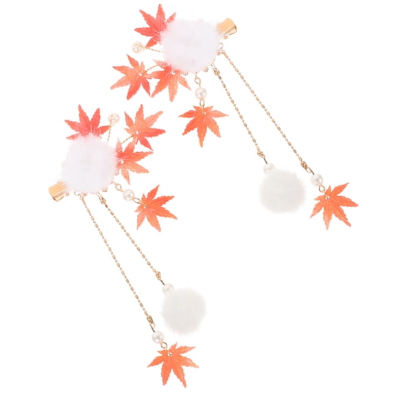 Tineasur 1Pair Orange Maple Leaf Hair Clips Tassel Hair Barrettes for Hanfu Accessories