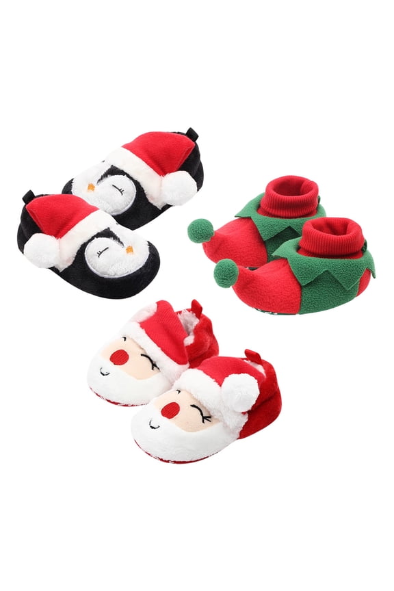 1 Pair of Snowman Shape Newborn Slippers Coral Fleece Warm Anti-odor for Infant Autumn Winter Wear Christmas