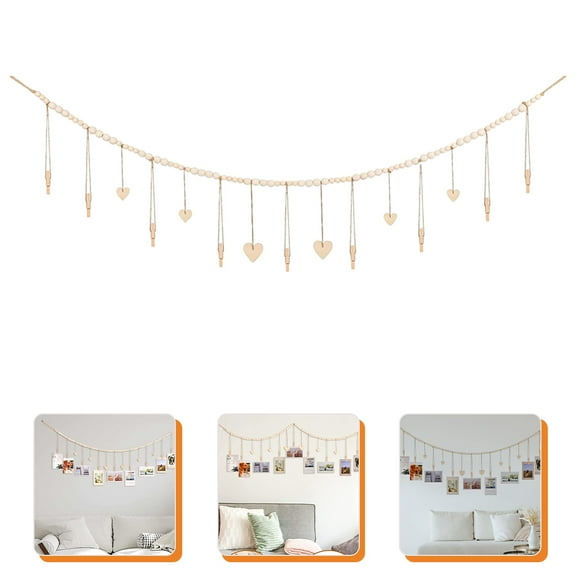 Tineasur Long Multi Wood and Rope Photo Gar with Clips for Wall Decor 1Set
