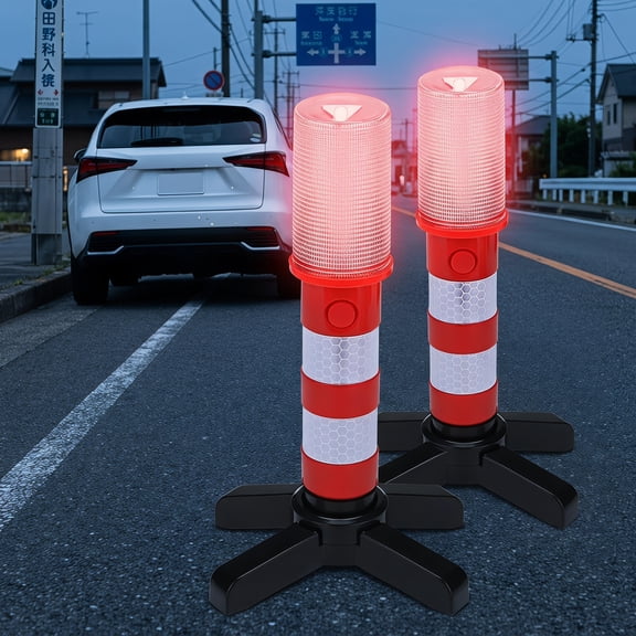 Tineasur 1Set Magnetic Emergency Work Light Red LED for Car Roadside Warning and Traffic Control