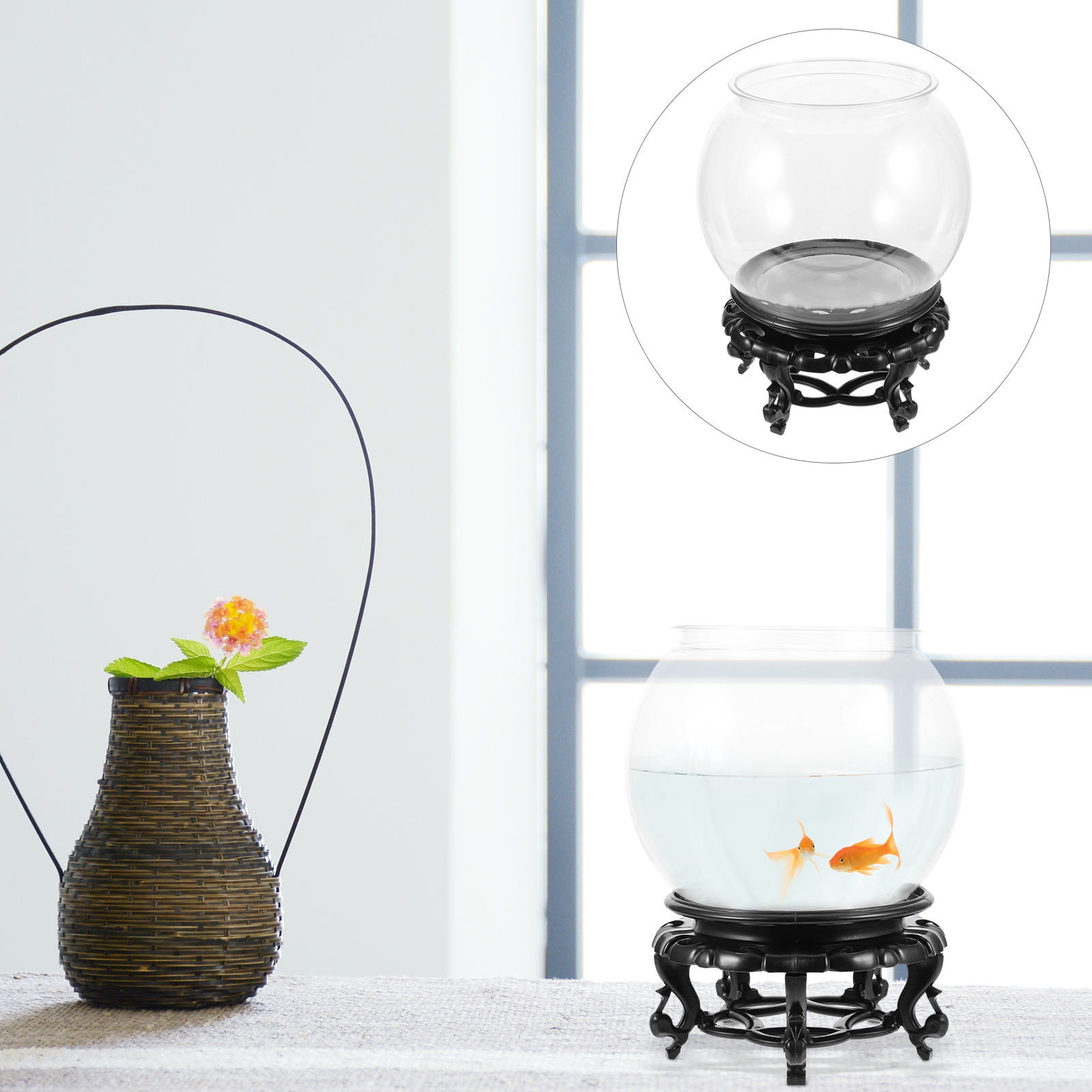 Tineasur 1Set Simple Clear Plastic Fish Bowl Small Round Aquarium for Desktop Decoration and Easy Maintenance