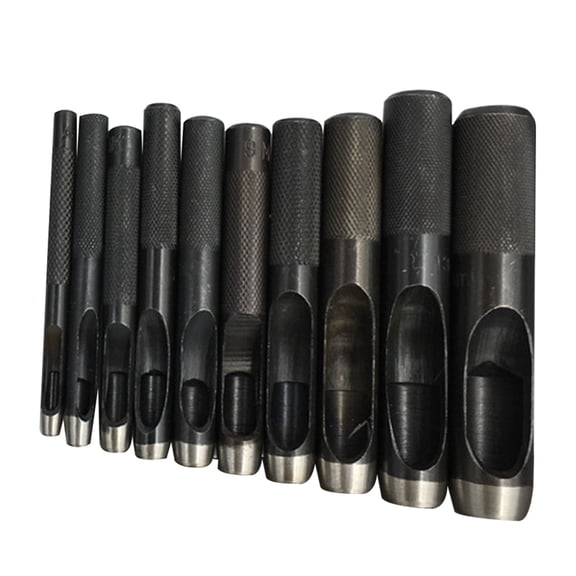 Tineasur 10Pcs Belt Holes Making Tool Hollow Punch Set Non Slip Knurled Handle Black