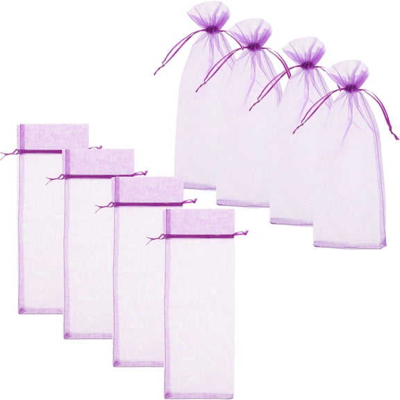 Tineasur 10Pcs Lavender Wine Bottle Bags Organza Material Suitable for Wine Bottle Wrapping