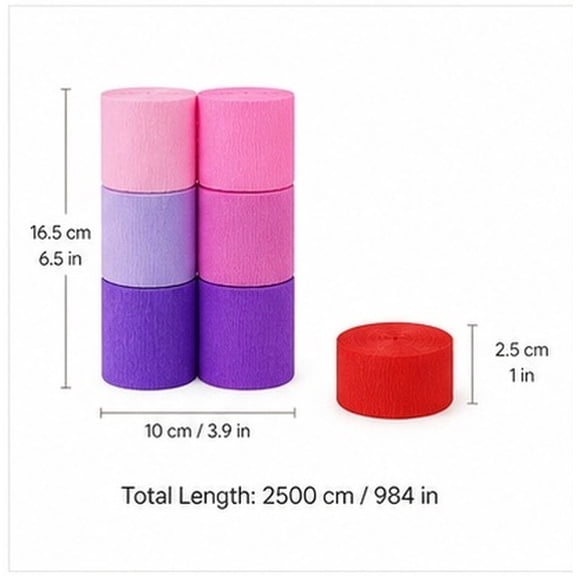 Tineasur 12Pcs Party Streamers Crepe Paper Assorted Color Birthday and Wedding Decoration