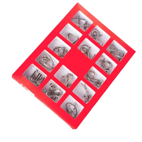 Tineasur 15-Piece IQ Puzzle Set Red Metal Intelligence for Brain , Creative Thinking and Fun Activities