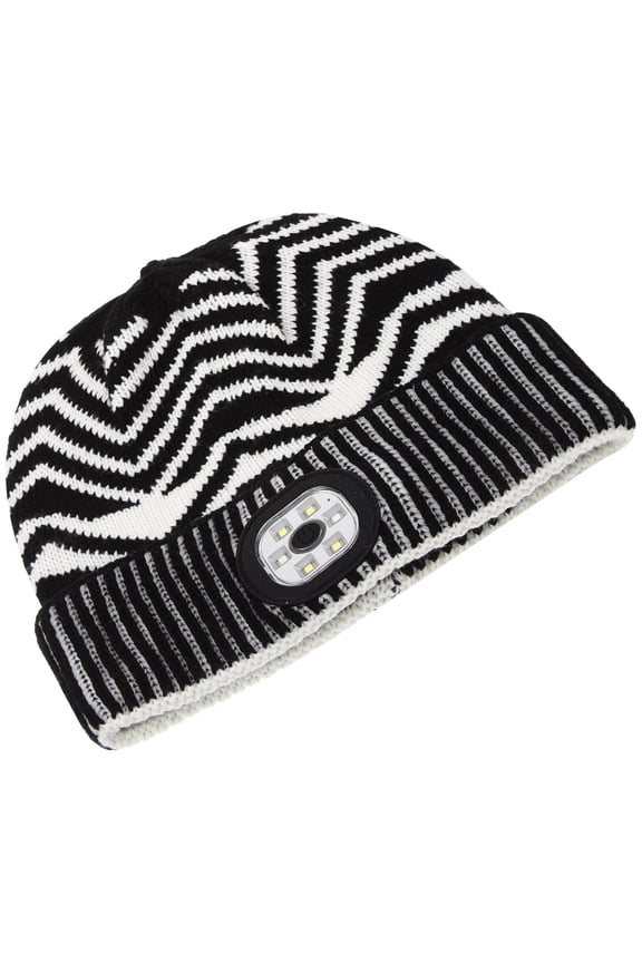 Black LED Lighted Beanie Hat with Design for Night Visibility, Unisex Winter Cap, 1 Pack
