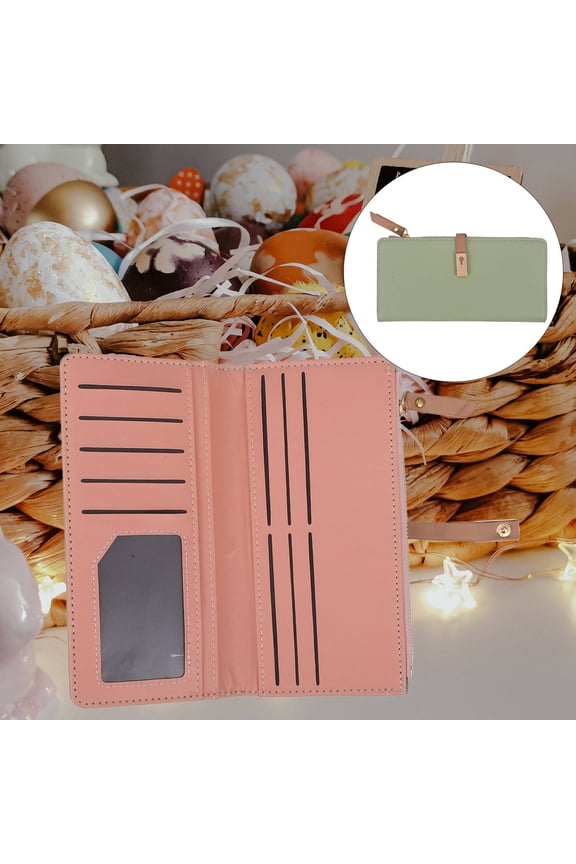 Ladies Long Green Wallet with Zipper Closure Large Capacity for Cards Cash