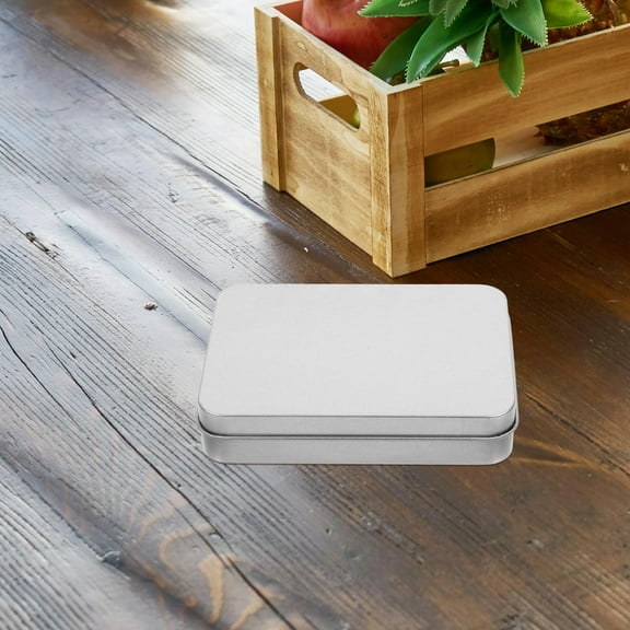 Tineasur Rectangular Metal Tin with Lid Plated Silver Storage Tin Box for Travel and Organization