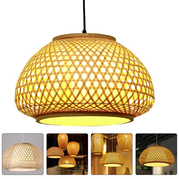 Tineasur 1Pack Woven Light Fixture Rustic Lamp Bamboo for Home Decoration