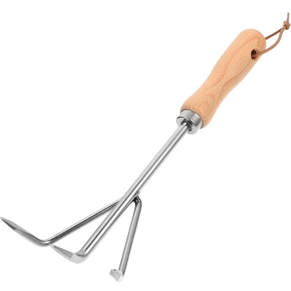 Tineasur Hand Rake for Gardening Silver Stainless Steel and Wood 1Pack