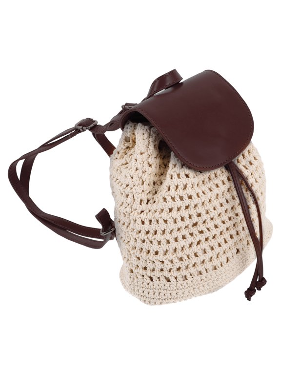 Woven Backpack Brown Polyester PU for Travel Style