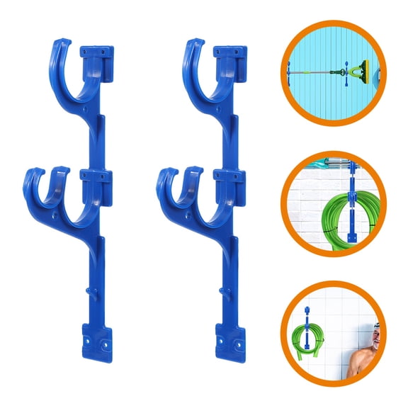 Tineasur 1Pair Swimming Pool Wall Hook Blue Plastic Multi Function Pole Hanger Organizer