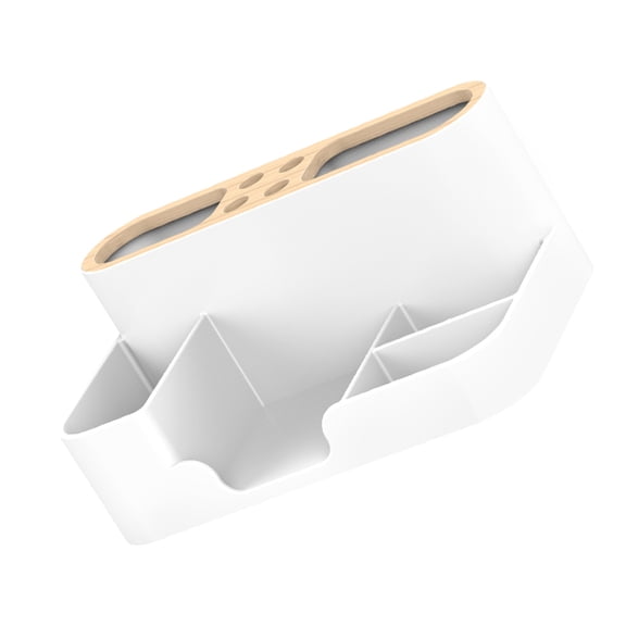 Tineasur 1Pc Compartment Pen Holder White ABS Resin and Timber Anti-Fall Portable Desktop Organizer