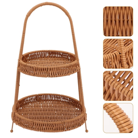 Tineasur Brown Imitation Rattan Dessert Serving Tray for Home and Bakery Use