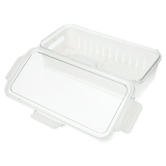 Tineasur 1Pc White Oblong Food Storage Container with Drain for Fruit Vegetable Washing and Preservation