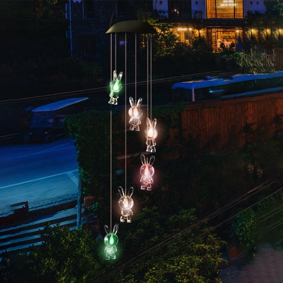 Tineasur Garden Decoration Black Solar Wind Chime Light Bunny Shape for Outdoor Use