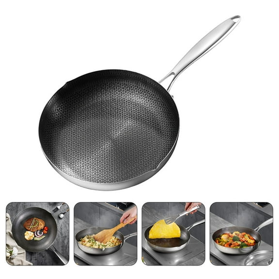 Tineasur Stainless Steel Nonstick Frying Pan Silver Easy Clean for Home Cooking