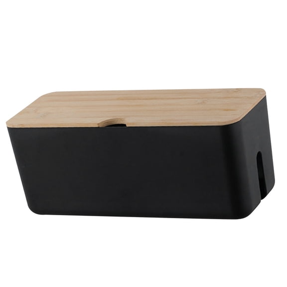 Tineasur Cable Management Box with Wooden Cover Plastic Cable Organizer for Home Office Use Black