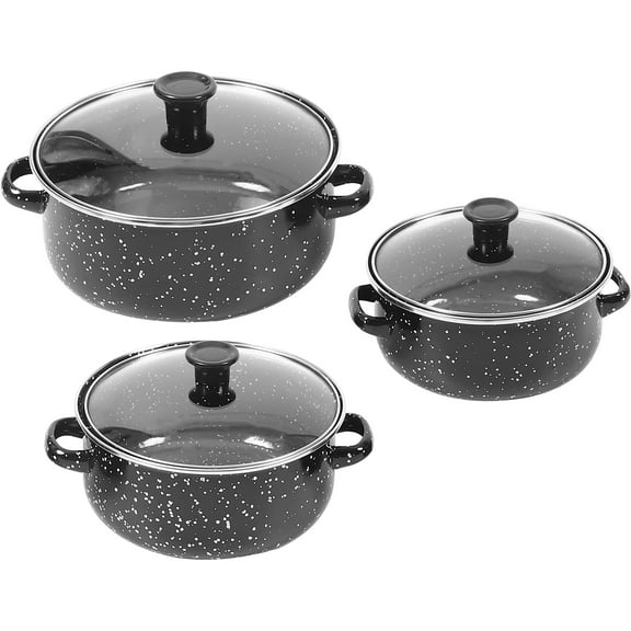 Tineasur 1set Enamel Saucepan Cooking Cookware With Dual Handles For Soups Camping And Picnics Easy To Clean