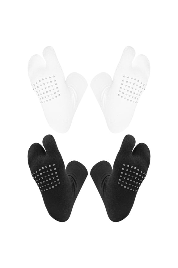 2 Pairs Mens Toe Socks for Daily Use Black Cotton Split Toe Design Mid-calf