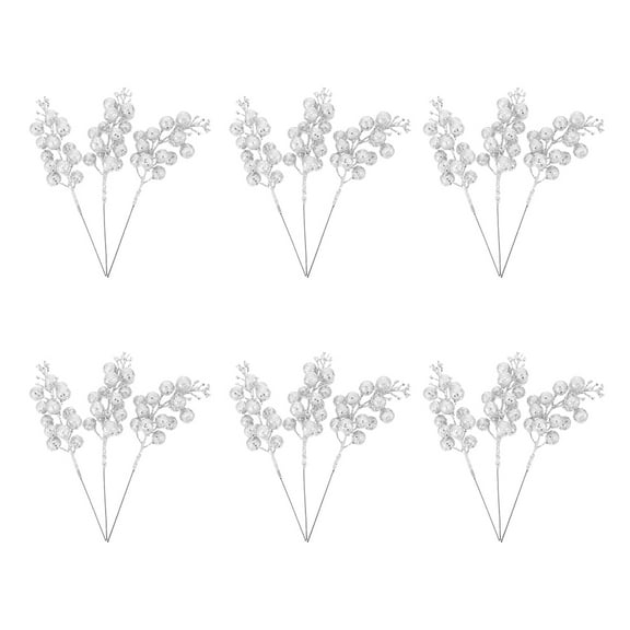 Tineasur Artificial Glitter Berries Stems Silver Plastic for Evening Party Decoration 24Pcs