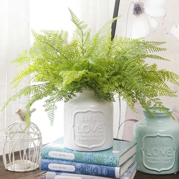 Tineasur 2Pcs Simulation Fern Plants Light Green Artificial Shrubs for Indoor Outdoor Decoration