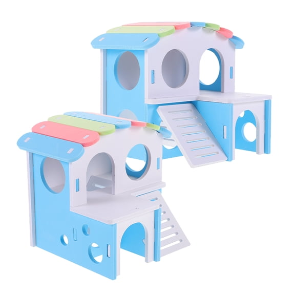 Tineasur 2Pcs Double Layer Hamster Hideout Sky Blue Villa House with Durable Wear Resistant Construction