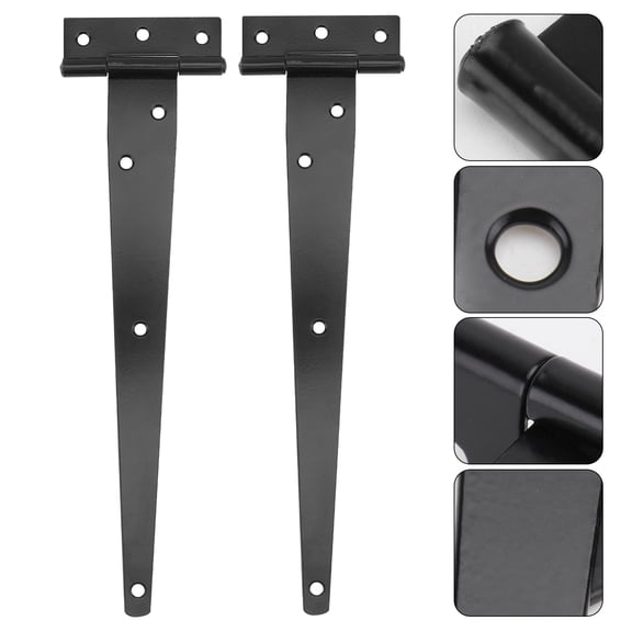 Tineasur 2Pcs Black T Shape Heavy Duty Iron Door Hinges for Gate Use with Six Screw Holes Stable Fixation