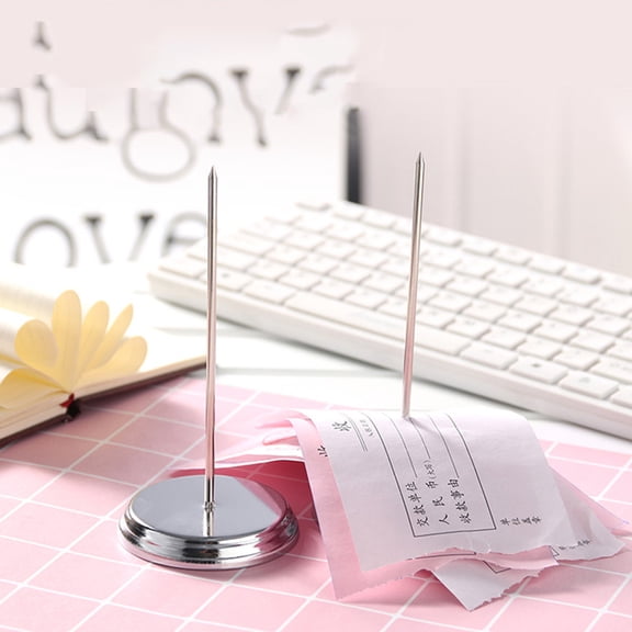 Tineasur 2Pcs Plated Silver Paper Spike Receipt Holder Ticket Stabber with Round Base for Restaurant and Desk Organization