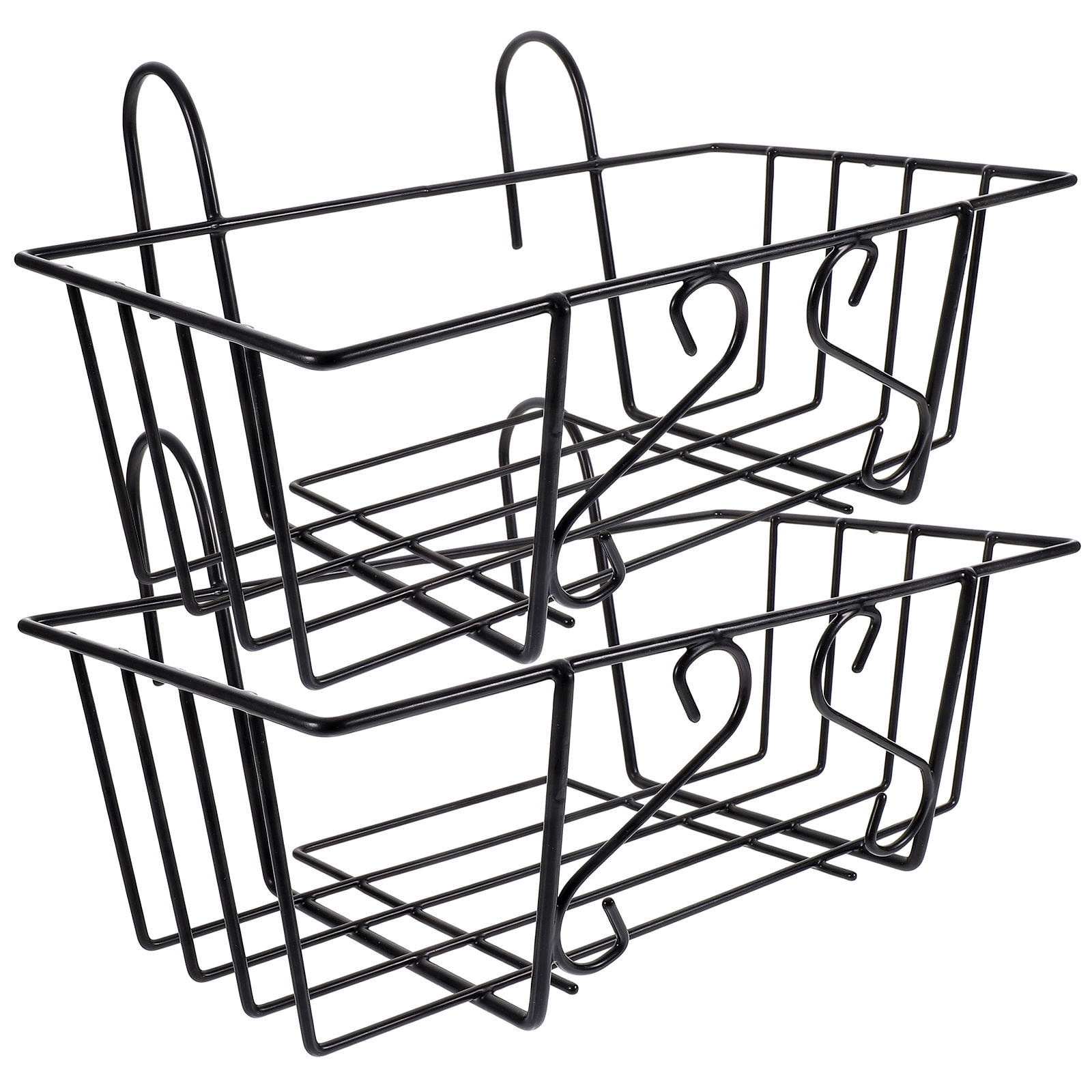 Tineasur 2Pcs Balcony Hanging Basket Metal Plant Holder Black Fence Rail Flower Display