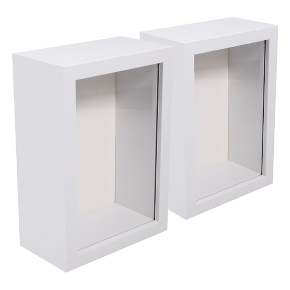 Tineasur 2Pcs White Rustic Wooden Display Box with Glass Window for Dried Flowers and Photos