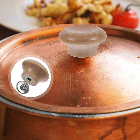 Tineasur 2Pcs Universal Wood Pan Lid Handles Khaki Replaceable Pot Lid Knobs with Widened Base