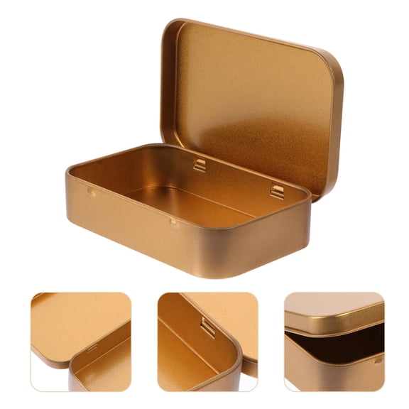 Tineasur 2Pcs Multi Purpose Tinplate Storage Containers Golden for Tea Storage Button Packaging