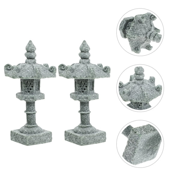 Tineasur 2Pcs Bonsai Ornament Grey Stone Mini Statue Outdoor Yard Decor