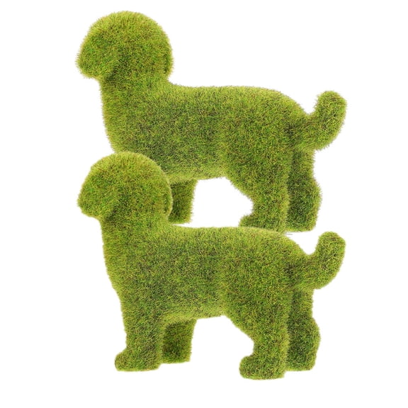 Tineasur 2Pcs Green Faux Topiary Dog Statue Flocking Lawn Ornament Decoration